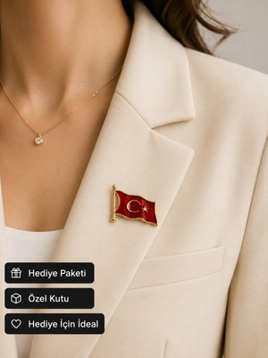 Herşey Nota Ay Yıldız Türk Bayrağı Kadın Broşu – Şık ve Anlamlı Hediye Rozet