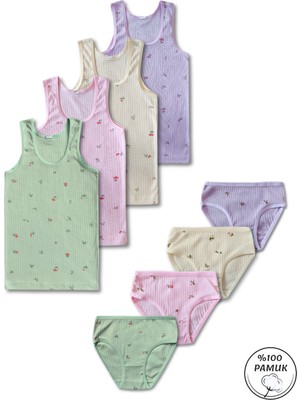 Panfilia %100 Pamuk 8 Parça Kız Çocuk Atlet Külot Takım 4'lü Set / 2-12 Yaş
