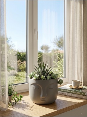 Triora Design Zen Yüz Saksı – 3D Baskı Dekoratif Sukulent ve Kaktüs Saksısı | Modern Minimalist Iç Mekan Saksı | 12 cm x 15 cm – 1,7 Litre