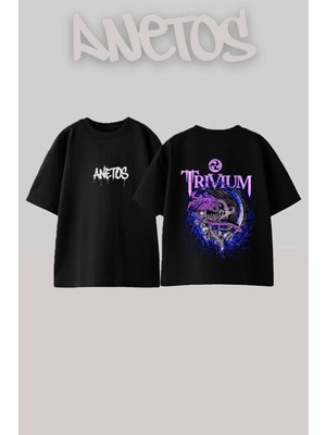 Anetos Trivium Band Tasarım Sırt Baskılı Pamuk Siyah Oversize T-Shirt