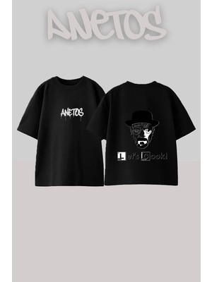 Anetos Walter White 1 Tasarım Sırt Baskılı Pamuk Siyah Oversize T-Shirt