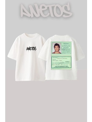 Anetos Tony Montana Kimlik Streetwear Tarz Sırt Baskılı Pamuklu Beyaz Oversize T-Shirt