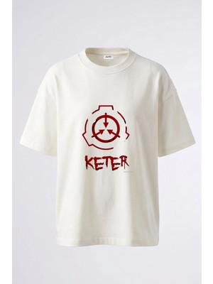 Anetos Scp Keter Tasarım Sırt Baskılı Pamuk Beyaz Oversize T-Shirt