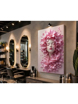 Othello Art Pembe Çiçekli Kadın Kanvas Tablo | Modern Soyut Kadın Portresi Salon Duvar Dekoru