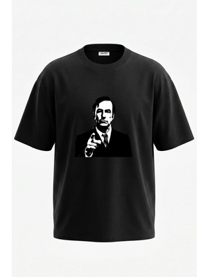 Anetos Saul Goodman_1 Tasarım Sırt Baskılı Pamuk Siyah Oversize T-Shirt