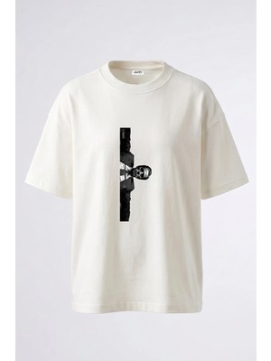 Anetos Michael Corleone Tasarım Sırt Baskılı Pamuk Beyaz Oversize T-Shirt