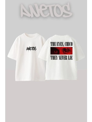 Anetos Tony Montana The Eyes Chıco Streetwear Tarz Sırt Baskılı Pamuklu Beyaz Oversize T-Shirt