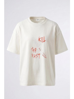 Anetos Kill The Past Tasarım Sırt Baskılı Pamuk Beyaz Oversize T-Shirt