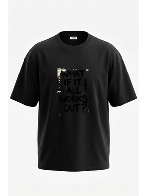 Anetos Graffiti Slogan Tasarım Sırt Baskılı Pamuk Siyah Oversize T-Shirt
