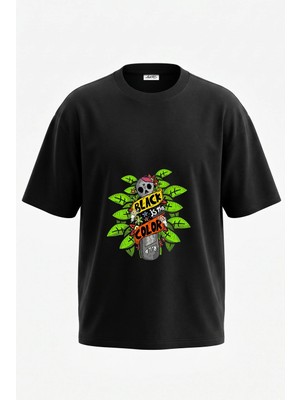 Anetos Kuru Kafa Grafiti Tasarım Sırt Baskılı Pamuk Siyah Oversize T-Shirt