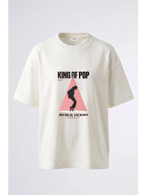 Anetos Michael Jackson_8 Tasarım Sırt Baskılı Pamuk Beyaz Oversize T-Shirt