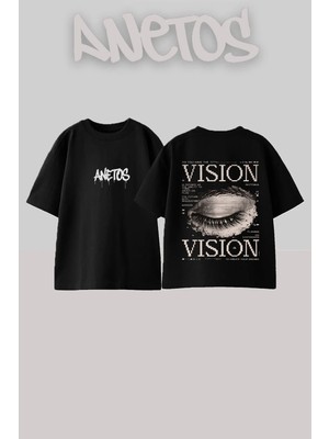 Anetos Vision Eye Tasarım Sırt Baskılı Pamuk Siyah Oversize T-Shirt