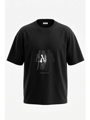 Anetos Mind Body Tasarım Sırt Baskılı Pamuk Siyah Oversize T-Shirt