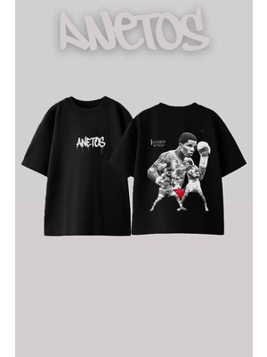 Anetos Gervonta Davis Tasarım Sırt Baskılı Pamuk Siyah Oversize T-Shirt