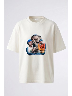 Anetos Mac Miller Tasarım Sırt Baskılı Pamuk Beyaz Oversize T-Shirt