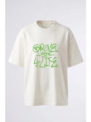 Anetos Grove Street Graffiti Tasarım Sırt Baskılı Pamuk Beyaz Oversize T-Shirt