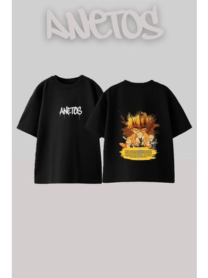 Anetos Zenitsu Agatsuma 1 Tasarım Sırt Baskılı Pamuk Siyah Oversize T-Shirt