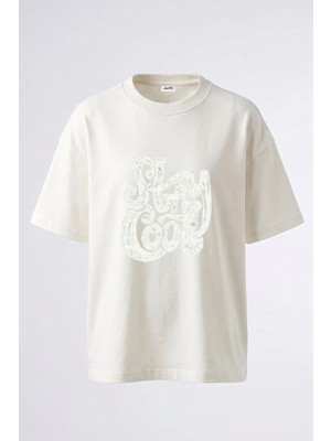 Anetos Stay Cool Tasarım Sırt Baskılı Pamuk Beyaz Oversize T-Shirt