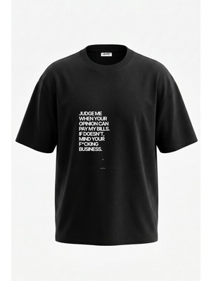 Anetos Mind Your Business Tasarım Sırt Baskılı Pamuk Siyah Oversize T-Shirt