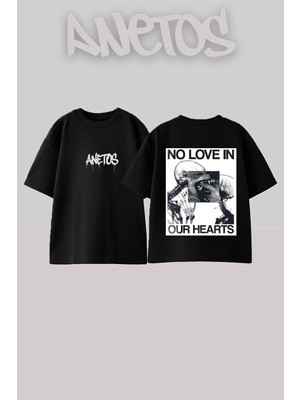 Anetos Death Grips Tasarım Sırt Baskılı Pamuk Siyah Oversize T-Shirt