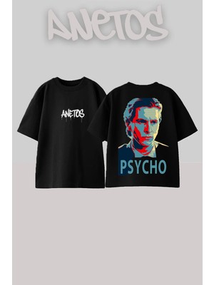 Anetos Patrick Bateman Tasarım Sırt Baskılı Pamuk Siyah Oversize T-Shirt
