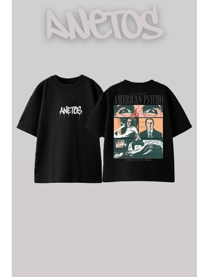 Anetos American Psycho 1  Sigma Series Sırt Baskılı Oversize Siyah T-Shirt