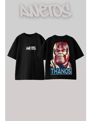 Anetos Thanos Hope Tasarım Sırt Baskılı Pamuk Siyah Oversize T-Shirt