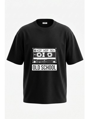 Anetos Hip Hop 90S Tasarım Sırt Baskılı Pamuk Siyah Oversize T-Shirt