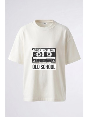 Anetos Hip Hop 90S Tasarım Sırt Baskılı Pamuk Beyaz Oversize T-Shirt