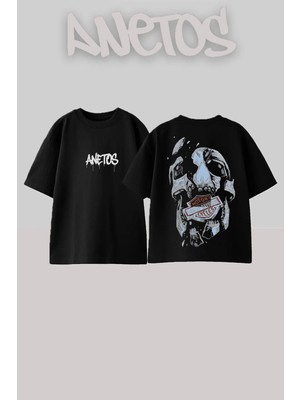 Anetos Harley Davidson Tasarım Sırt Baskılı Pamuk Siyah Oversize T-Shirt