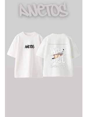 Anetos Satoru Gojo Tasarım Sırt Baskılı Pamuk Beyaz Oversize T-Shirt