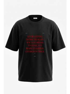 Anetos Motivational Quote_5 Tasarım Sırt Baskılı Pamuk Siyah Oversize T-Shirt