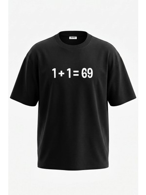 Anetos Sixty Nine Math Tasarım Sırt Baskılı Pamuk Siyah Oversize T-Shirt