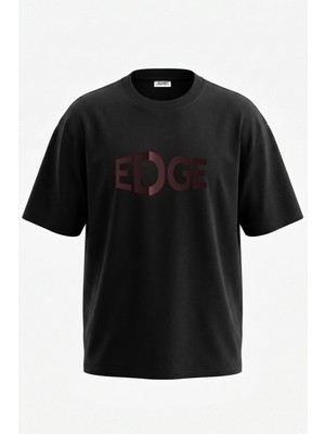 Anetos Edge Logo Tasarım Sırt Baskılı Pamuk Siyah Oversize T-Shirt
