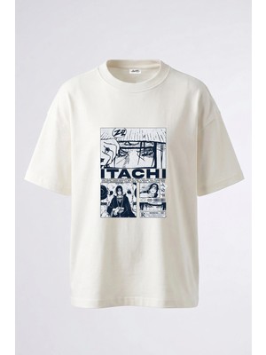 Anetos Itachi Uchiha_2 Tasarım Sırt Baskılı Pamuk Beyaz Oversize T-Shirt