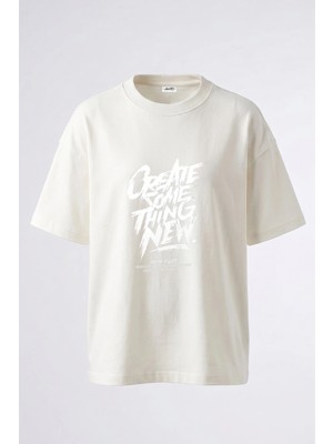 Anetos Yaratici Yazi Tasarım Sırt Baskılı Pamuk Beyaz Oversize T-Shirt