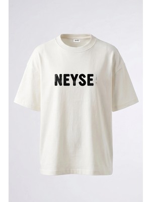 Anetos Neyse Grunge Tasarım Sırt Baskılı Pamuk Beyaz Oversize T-Shirt