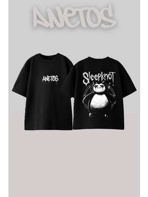 Anetos Sleepknot Snorlax Tasarım Sırt Baskılı Pamuk Siyah Oversize T-Shirt