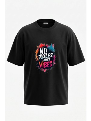 Anetos Graffiti Vibes Tasarım Sırt Baskılı Pamuk Siyah Oversize T-Shirt