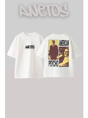 Anetos American Psycho Vintage  Sigma Series Sırt Baskılı Oversize Beyaz T-Shirt