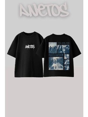 Anetos Paramore Tasarım Sırt Baskılı Pamuk Siyah Oversize T-Shirt