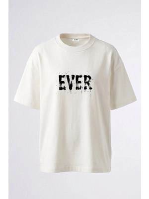 Anetos Ever Grunge Tasarım Sırt Baskılı Pamuk Beyaz Oversize T-Shirt