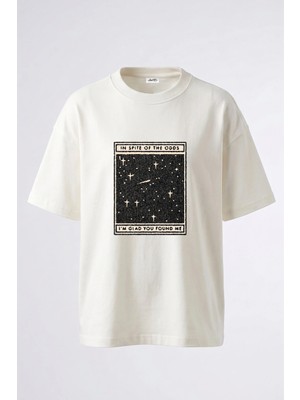 Anetos Kayan Yildiz Tasarım Sırt Baskılı Pamuk Beyaz Oversize T-Shirt