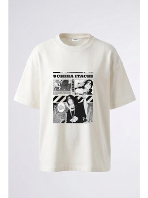 Anetos Uchiha Itachi Tasarım Sırt Baskılı Pamuk Beyaz Oversize T-Shirt