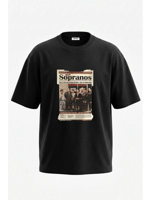 Anetos The Sopranos Tasarım Sırt Baskılı Pamuk Siyah Oversize T-Shirt