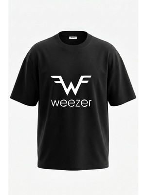 Anetos Weezer Tasarım Sırt Baskılı Pamuk Siyah Oversize T-Shirt