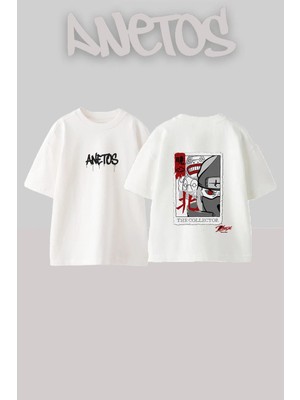 Anetos Akatsuki Collector Tasarım Sırt Baskılı Pamuk Beyaz Oversize T-Shirt