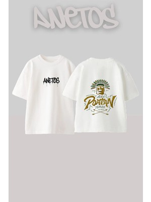 Anetos Alex Poatan Tasarım Sırt Baskılı Pamuk Beyaz Oversize T-Shirt