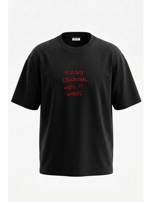 Anetos Motivational Quote_1 Tasarım Sırt Baskılı Pamuk Siyah Oversize T-Shirt