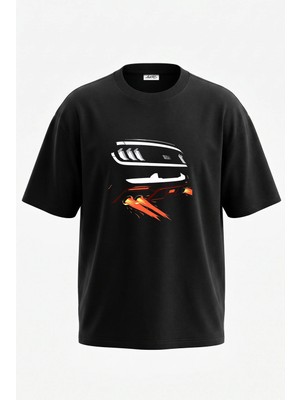 Anetos Mustang Mach 1 Tasarım Sırt Baskılı Pamuk Siyah Oversize T-Shirt